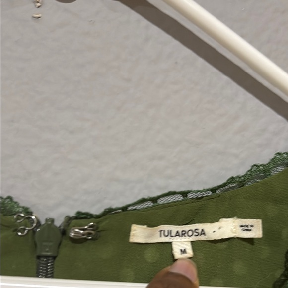 Tularosa Huntington olive Green polka dot Mini Dress with Flutter Sleeves - Picture 4 of 15